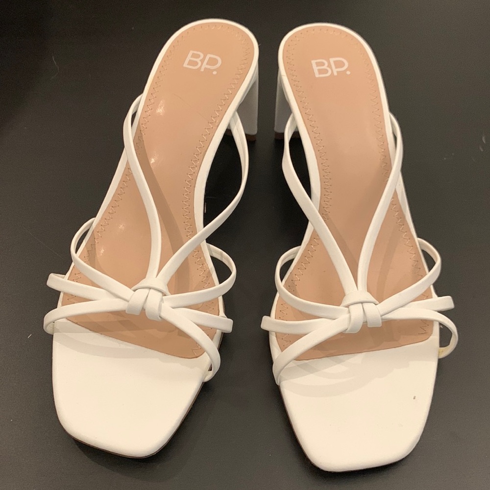 BP white heeled sandles